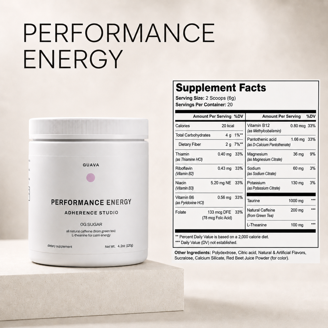 PRE-WORKOUT+ (Guava) supplement facts panel