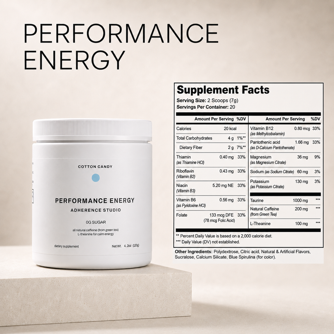 PRE-WORKOUT+ (Cotton Candy Creme) supplement facts panel