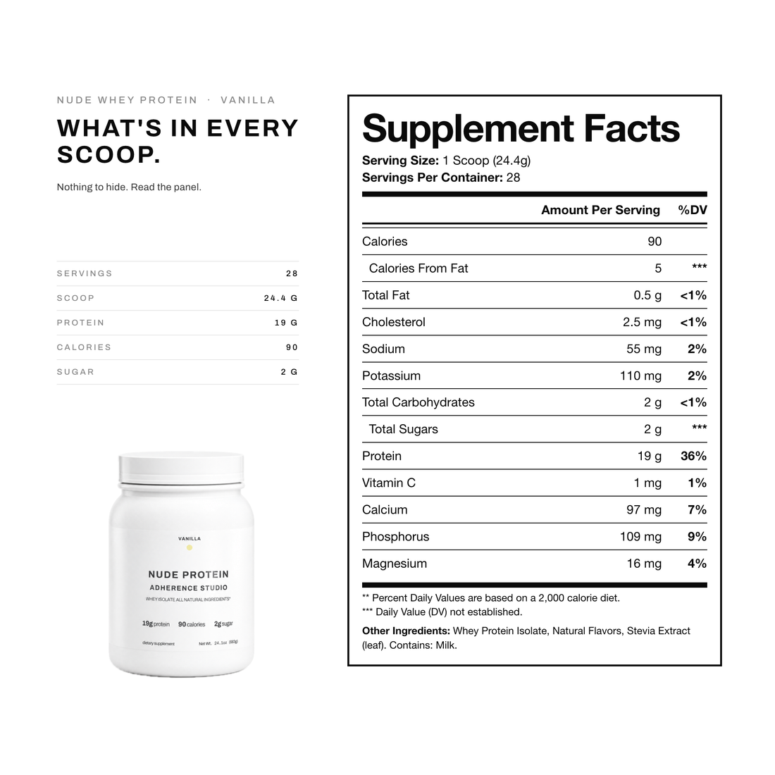 NUDE WHEY PROTEIN (Vanilla) supplement facts panel