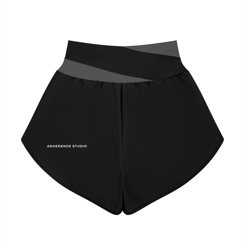 ASC01 WOMEN'S YOGA PANELLED SHORTS (BLACK / DARK GREY), alternate view