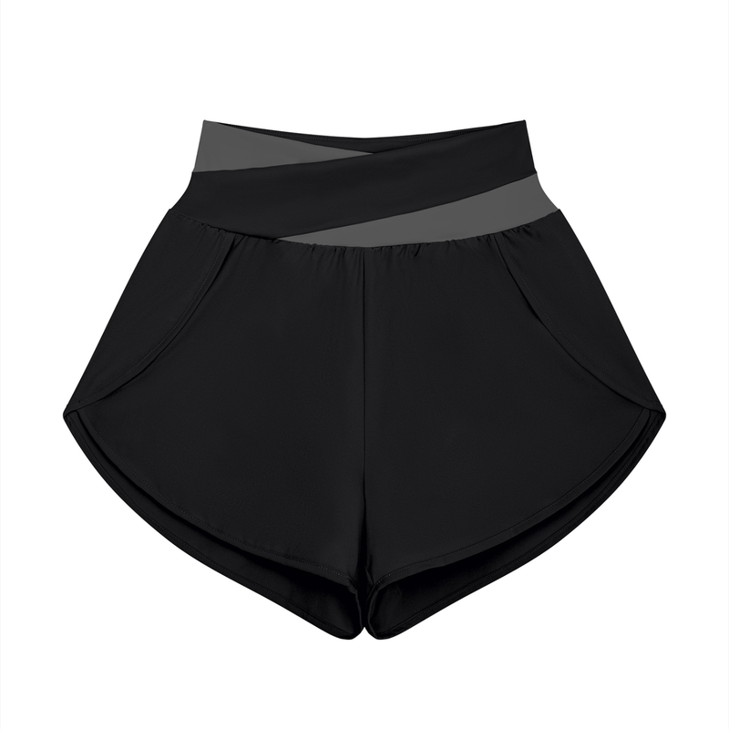 ASC01 WOMEN'S YOGA PANELLED SHORTS (BLACK / DARK GREY)