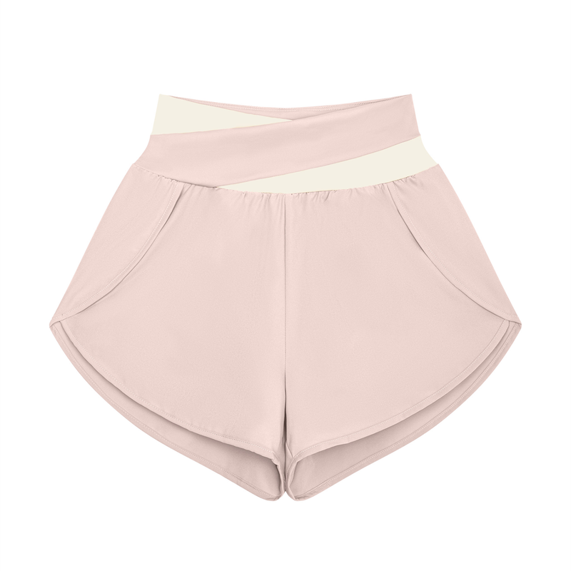 ASC01 WOMEN'S YOGA PANELLED SHORTS (LIGHT PINK / APRICOT)