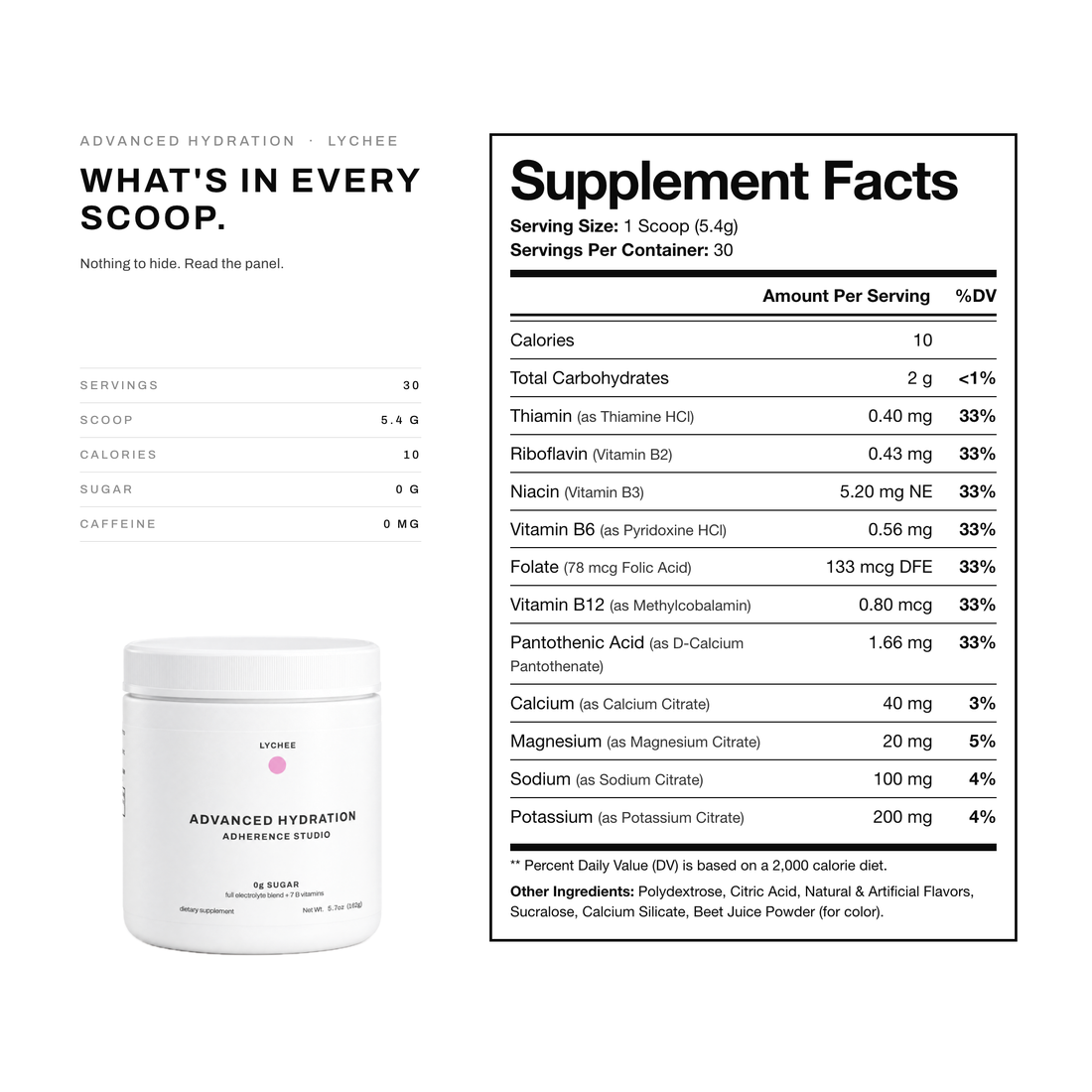 ADVANCED HYDRATION (Lychee) supplement facts panel