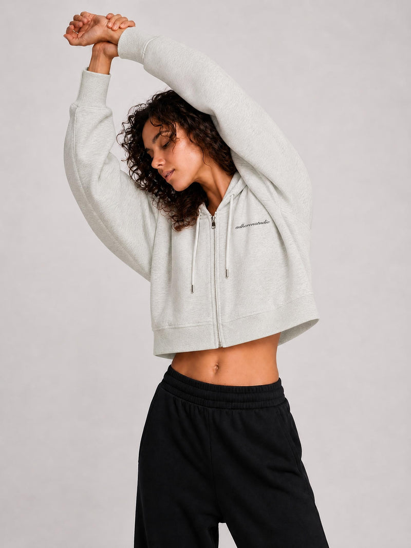 ASC01 CROPPED ZIP HOODIE GREY, alternate view