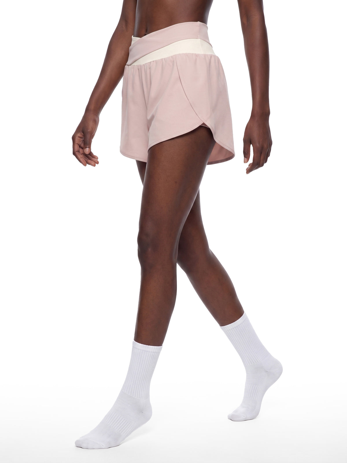ASC01 WOMEN'S YOGA PANELLED SHORTS (LIGHT PINK / APRICOT)