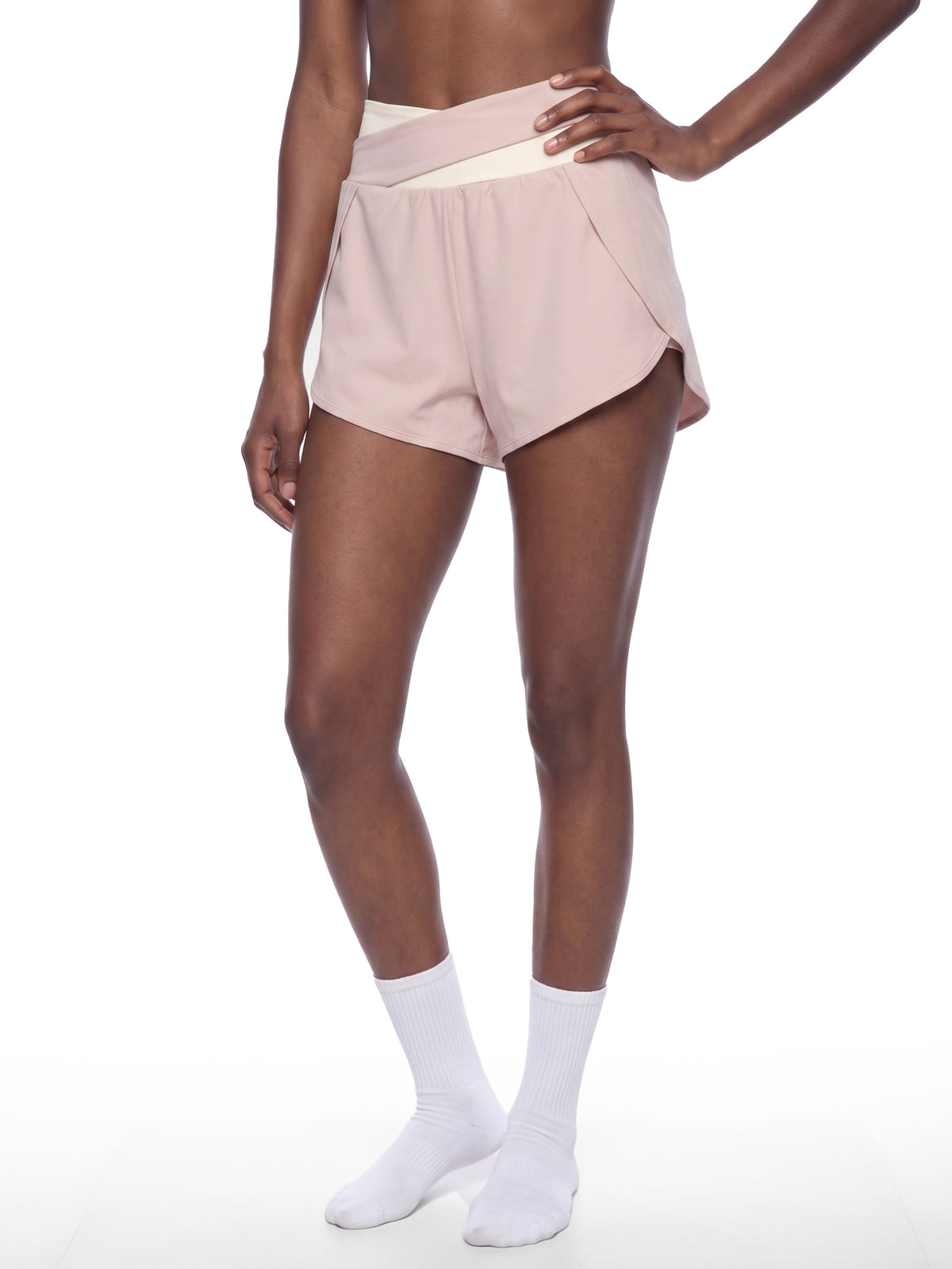 ASC01 WOMEN'S YOGA PANELLED SHORTS (LIGHT PINK / APRICOT)