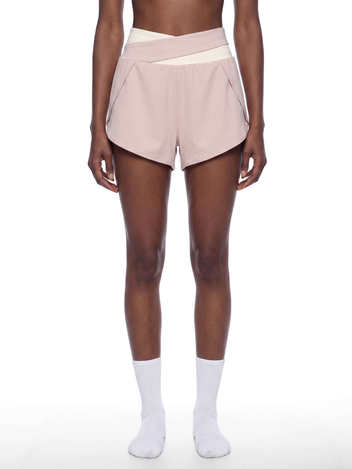 ASC01 WOMEN'S YOGA PANELLED SHORTS (LIGHT PINK / APRICOT)