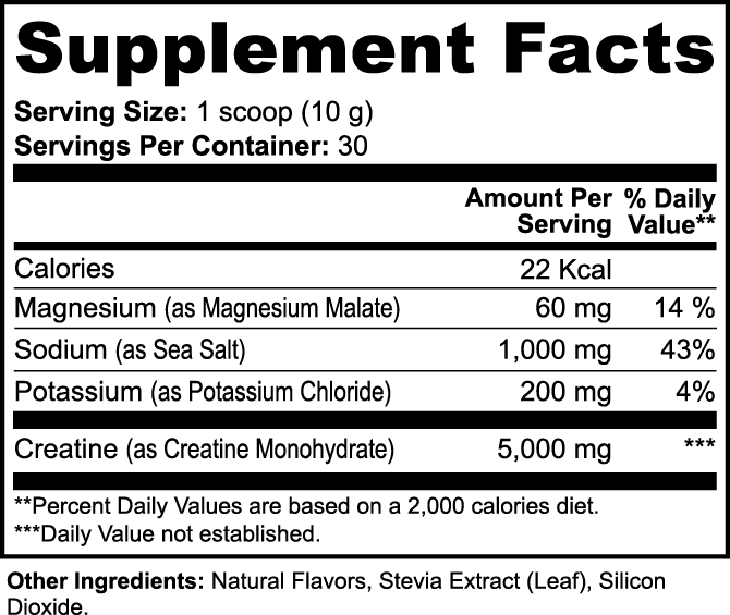 CREATINE + ELECTROLYTES supplement facts panel